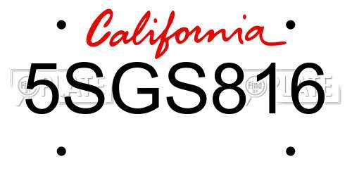 5SGS816 California License Plate