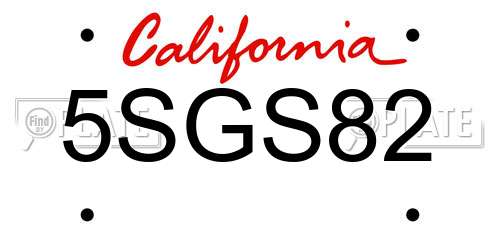 5SGS82 California License Plate