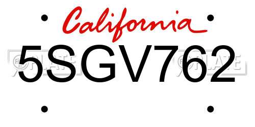 5SGV762 California License Plate