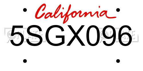 5SGX096 California License Plate