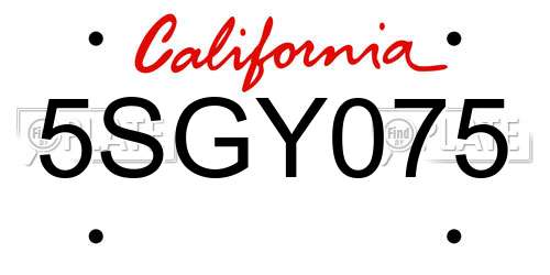 5SGY075 California License Plate