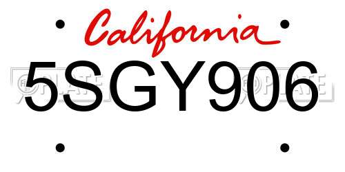 5SGY906 California License Plate