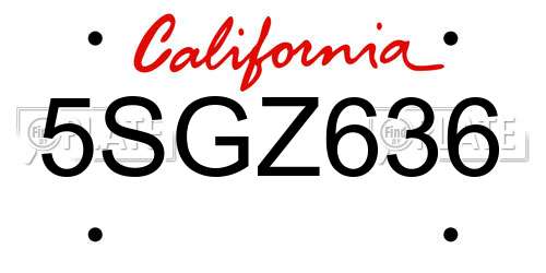 5SGZ636 California License Plate