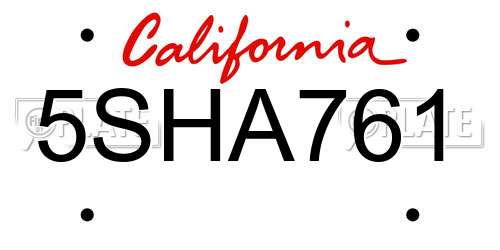 5SHA761 California License Plate