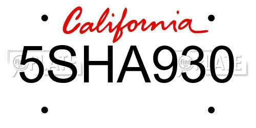 5SHA930 California License Plate