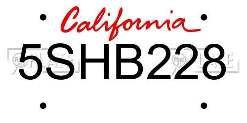 5SHB228 California License Plate