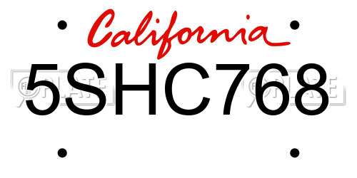 5SHC768 California License Plate