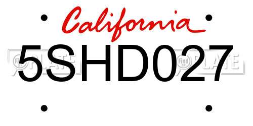 5SHD027 California License Plate