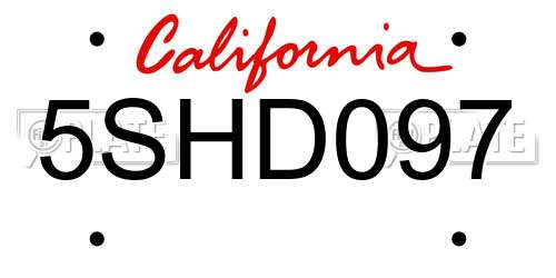 5SHD097 California License Plate