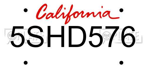 5SHD576 California License Plate