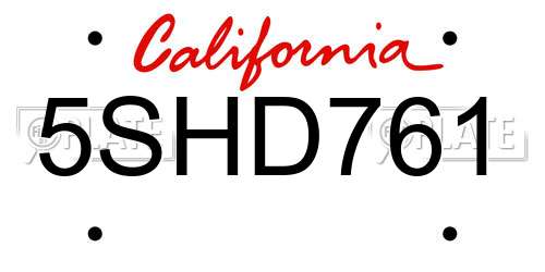 5SHD761 California License Plate
