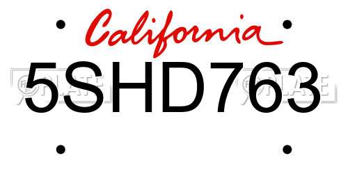 5SHD763 California License Plate