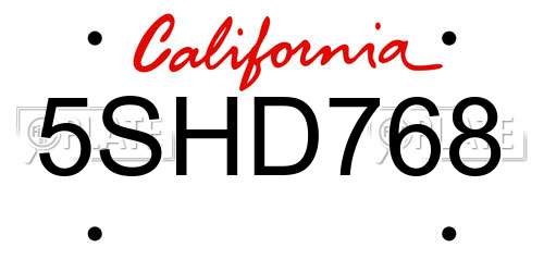 5SHD768 California License Plate