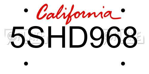 5SHD968 California License Plate