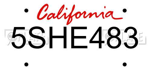 5SHE483 California License Plate