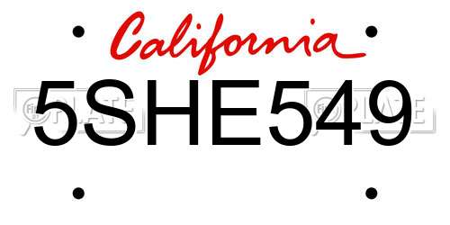 5SHE549 California License Plate