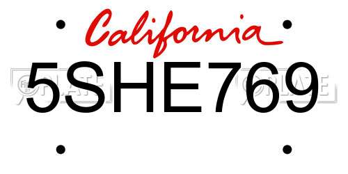 5SHE769 California License Plate