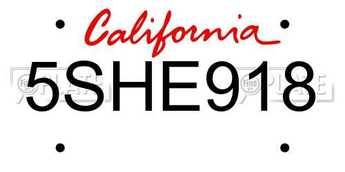 5SHE918 California License Plate