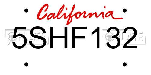 5SHF132 California License Plate