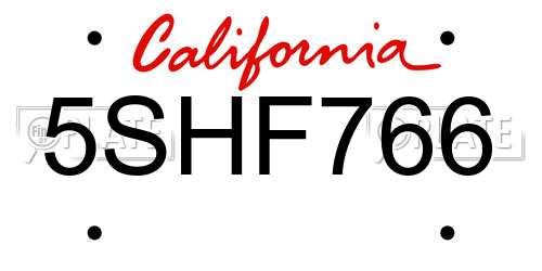 5SHF766 California License Plate