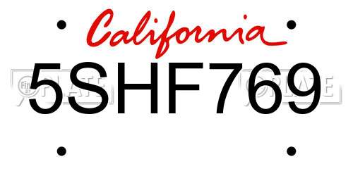 5SHF769 California License Plate