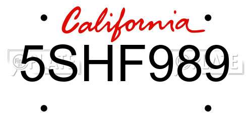 5SHF989 California License Plate
