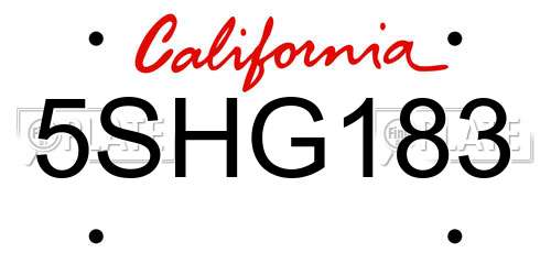 5SHG183 California License Plate