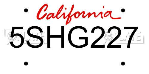 5SHG227 California License Plate