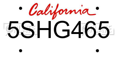 5SHG465 California License Plate