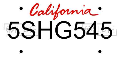 5SHG545 California License Plate