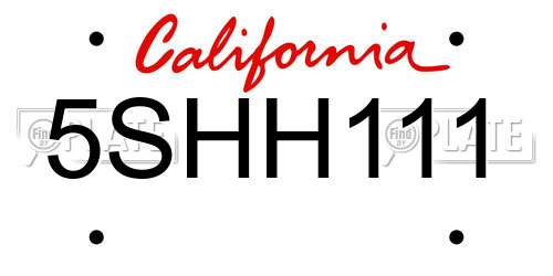 5SHH111 California License Plate