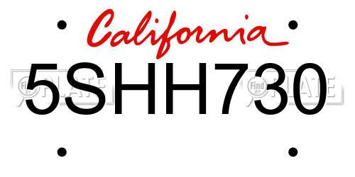 5SHH730 California License Plate