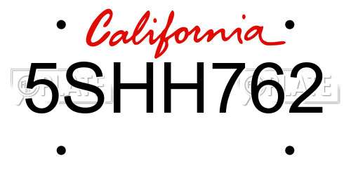 5SHH762 California License Plate