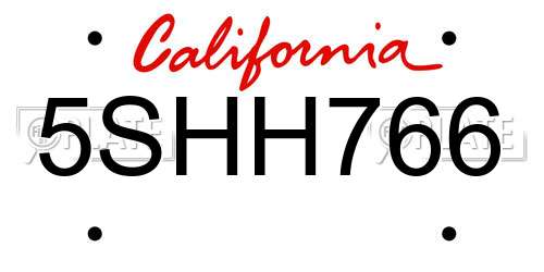 5SHH766 California License Plate