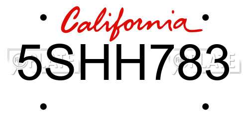 5SHH783 California License Plate