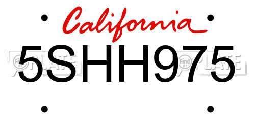 5SHH975 California License Plate