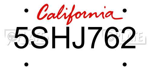 5SHJ762 California License Plate