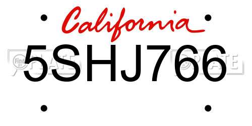 5SHJ766 California License Plate