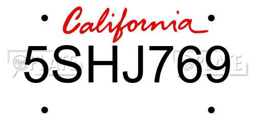 5SHJ769 California License Plate