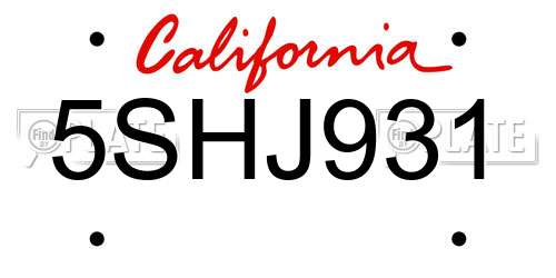 5SHJ931 California License Plate