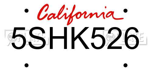 5SHK526 California License Plate