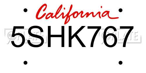 5SHK767 California License Plate
