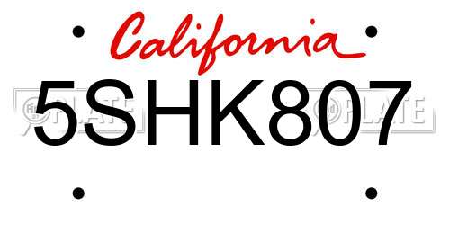 5SHK807 California License Plate