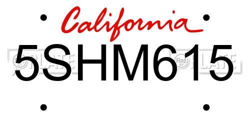 5SHM615 California License Plate