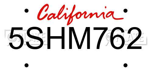 5SHM762 California License Plate