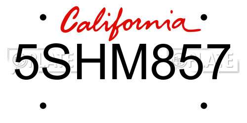 5SHM857 California License Plate
