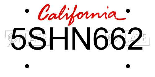 5SHN662 California License Plate