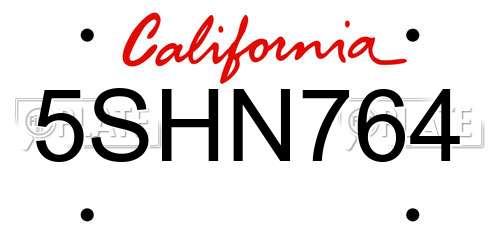 5SHN764 California License Plate