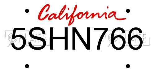 5SHN766 California License Plate