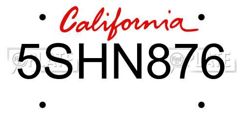 5SHN876 California License Plate